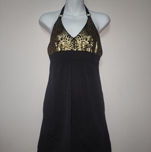 Victoria's Secret Black with Gold Sequin Halter Bra Top S